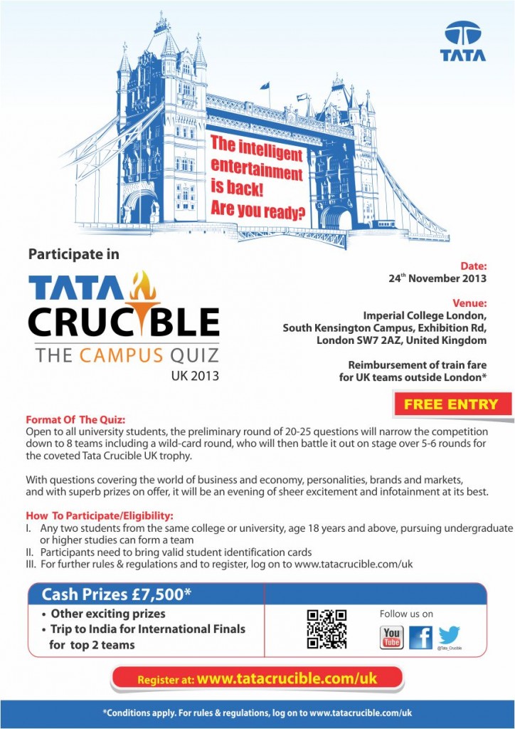 Flyer - Tata Crucible Campus Quiz UK 2013