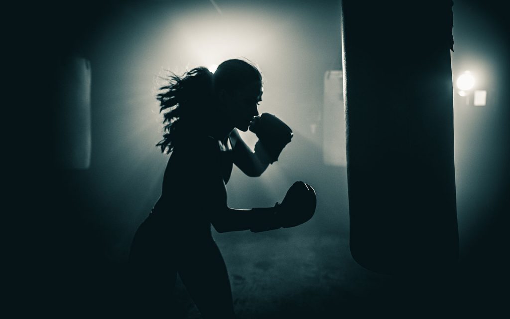 A boxer in silhouette
