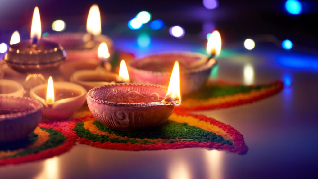 Diwali candles lit up