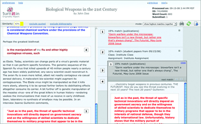 Screenshot from Turnitin plagiarism detection software
