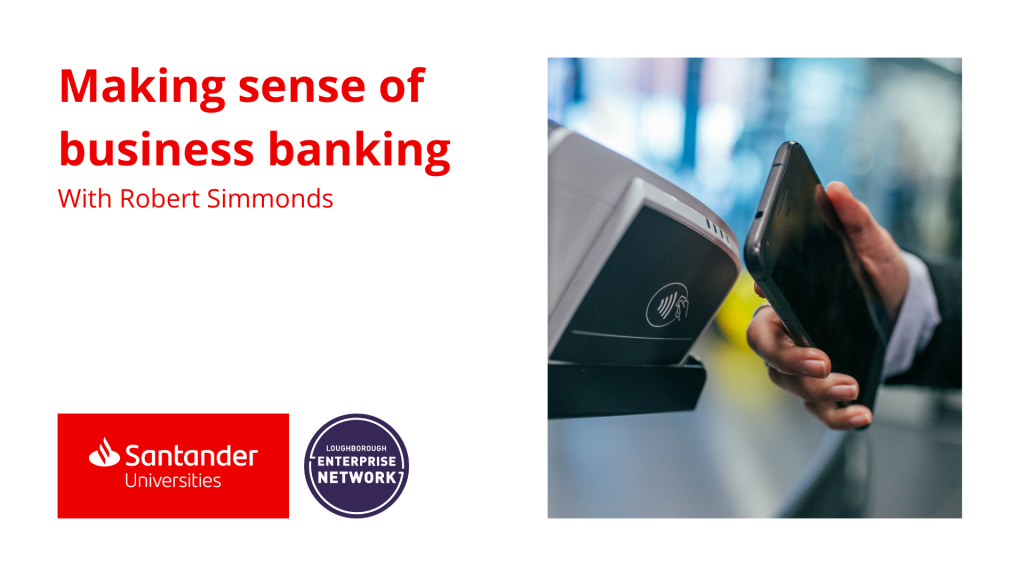 Santander logo. Phone touching against a contactless pay tab.