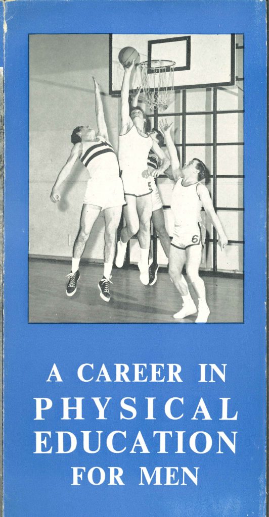 Leaflet with men jumping up to a basketball net. LCE/P/Z3