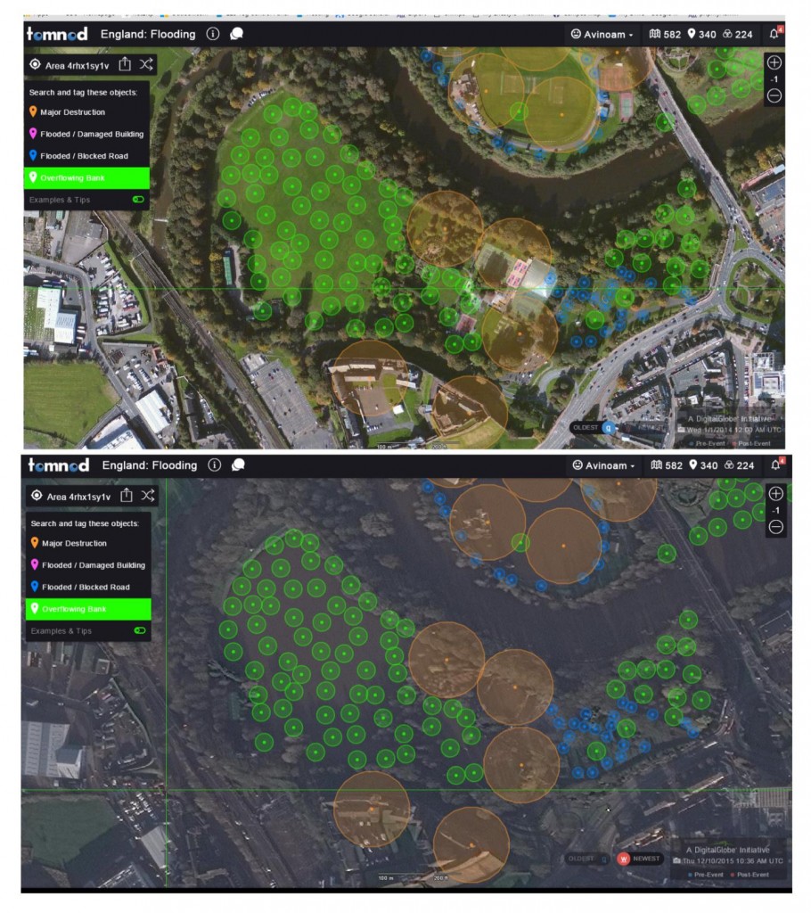 Tomnod in action. Members of the public have tagged satellite images of Carlisle to show the scale of the flooding devastation.