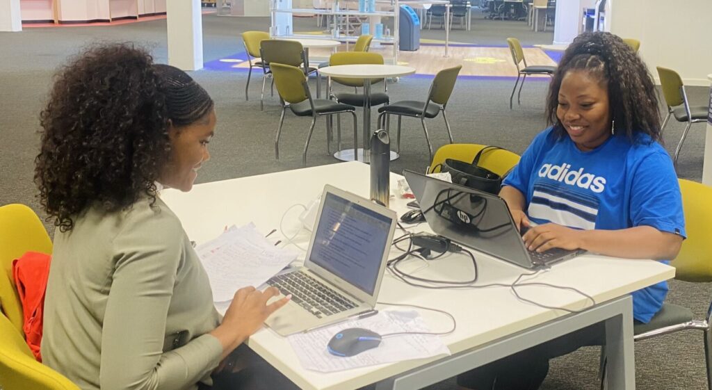 Morolake Macaulay (Rola) studying in Pilkington Library.