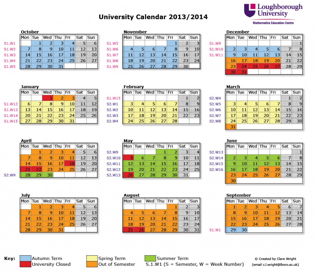 University Calendar 2013/2014 Teaching and Learning Blog