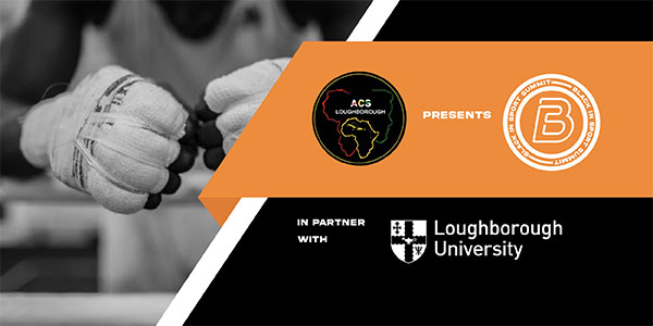 Graphic showing the Black in Sport Summit, ACS Loughborough and Loughborough University logos