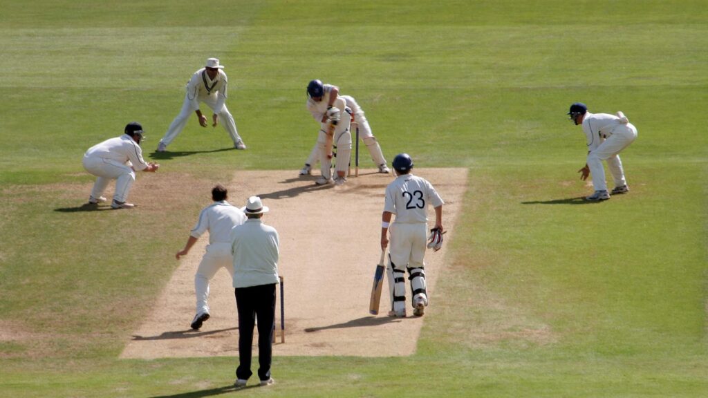 A cricket game in action