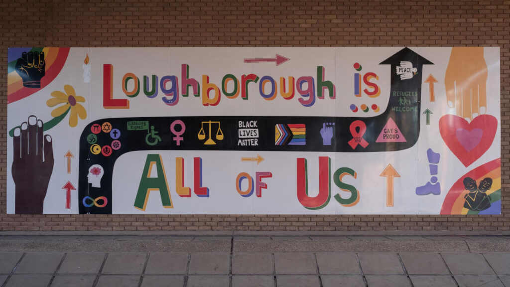 A photo of the "Loughborough is All of Us" mural designed by student Kelsey Bebbington